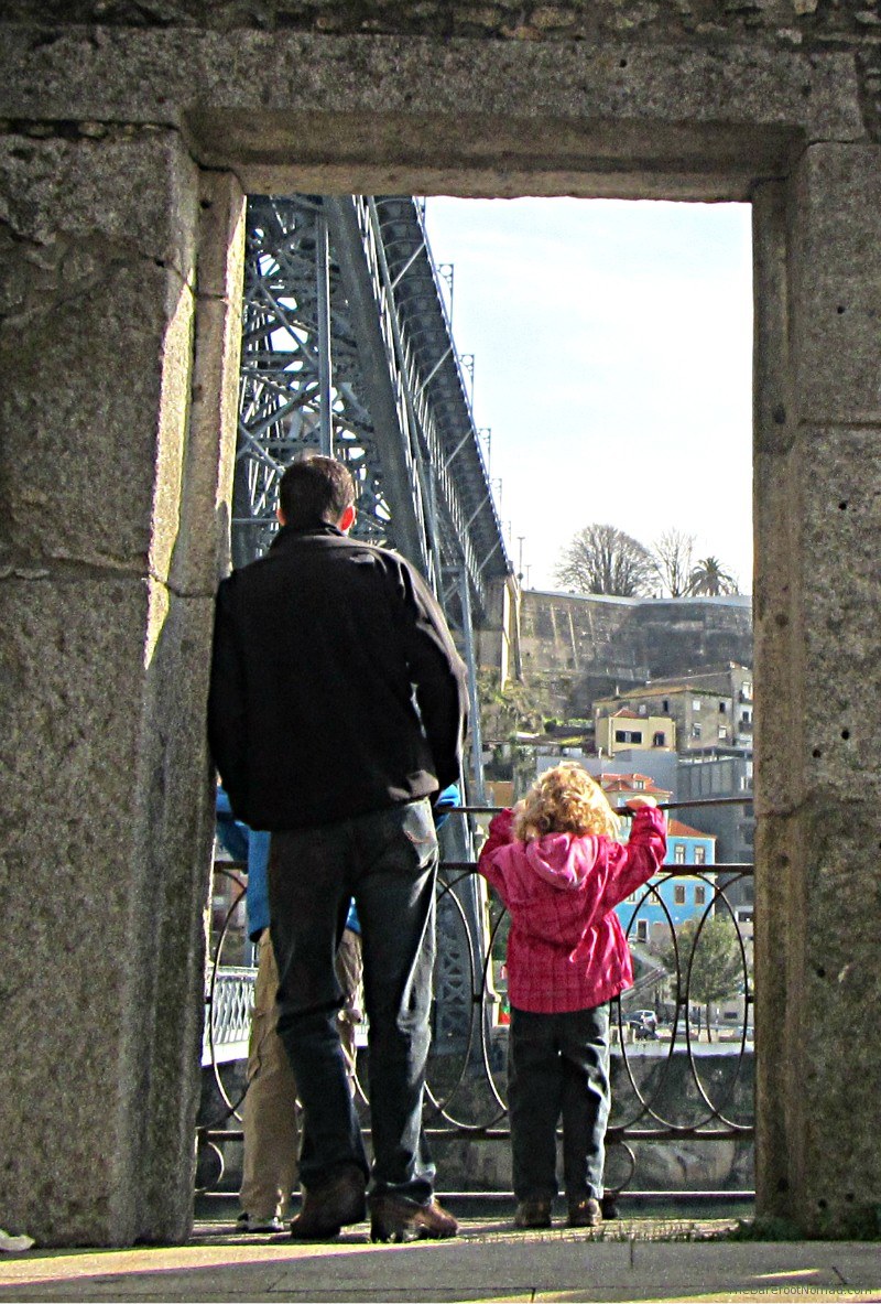 Jordan and Daddy overlooking the Dom Luis Bridge and the Douro River Overlooking the Dom Luis Bridge and the Douro River, Porto, Portugal